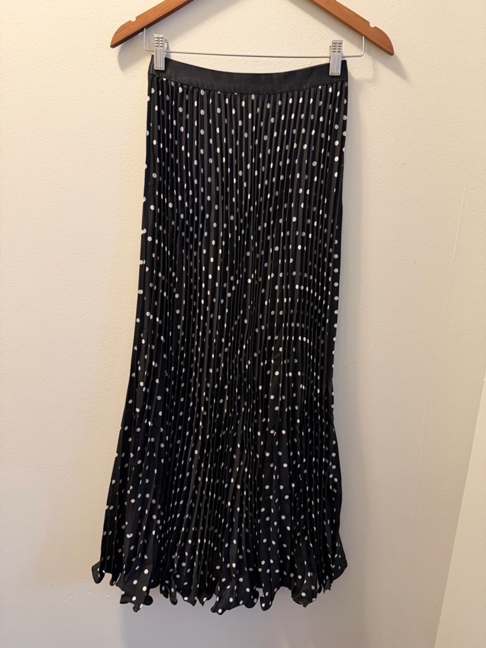 Black Polka Dot Pleated Maxi Skirt